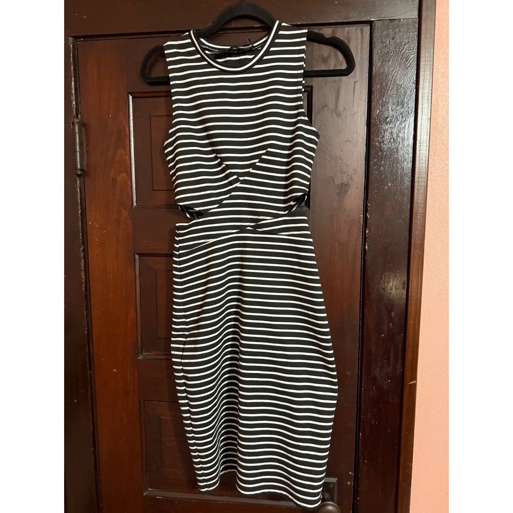 The Fifth Label Womens XS Black White Striped Cut Out Bodycon Dress Sleeveless